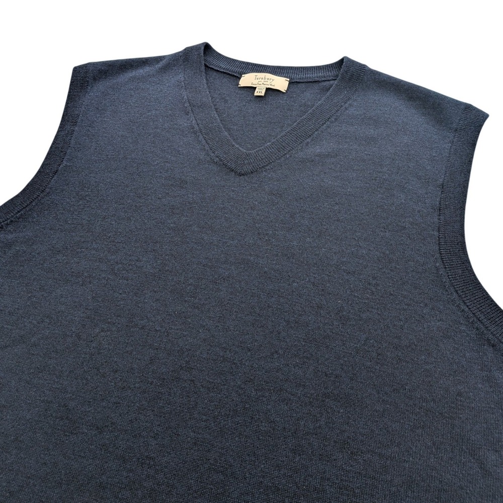Turnbury 100% Extra Fine Merino Wool Sweater Vest Mens XXL Blue V Neck Knit